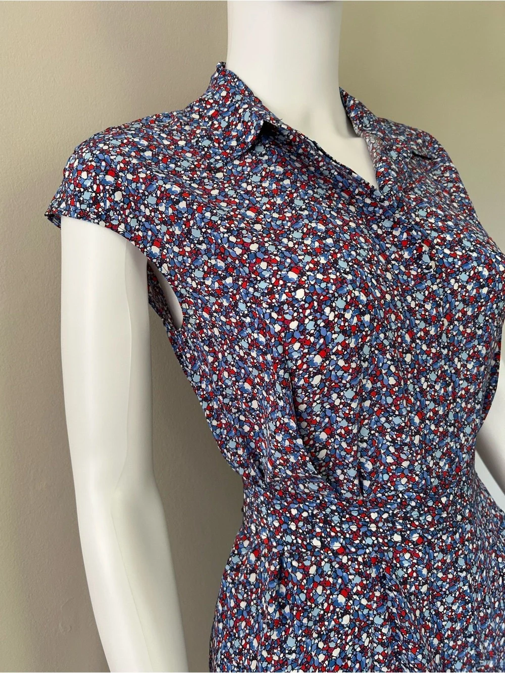 Tory Burch Silk Shirt Dress 0 Blue Red Abstract Print Belted Mini Dress